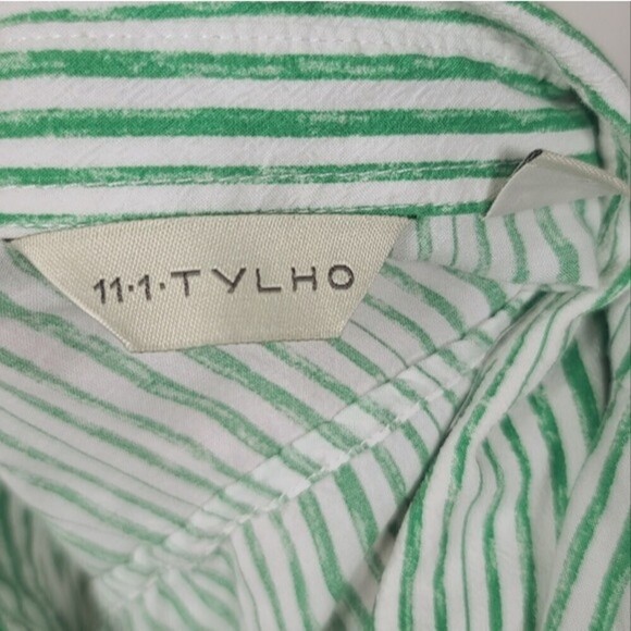 Anthropologie 11.1 Tylho Percy Striped Green White Button Down Tunic Top M - Picture 5 of 8